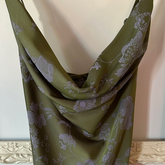 CIDER | Green Floral Cowl Neck Split Midi Dress - Picture 4 of 15